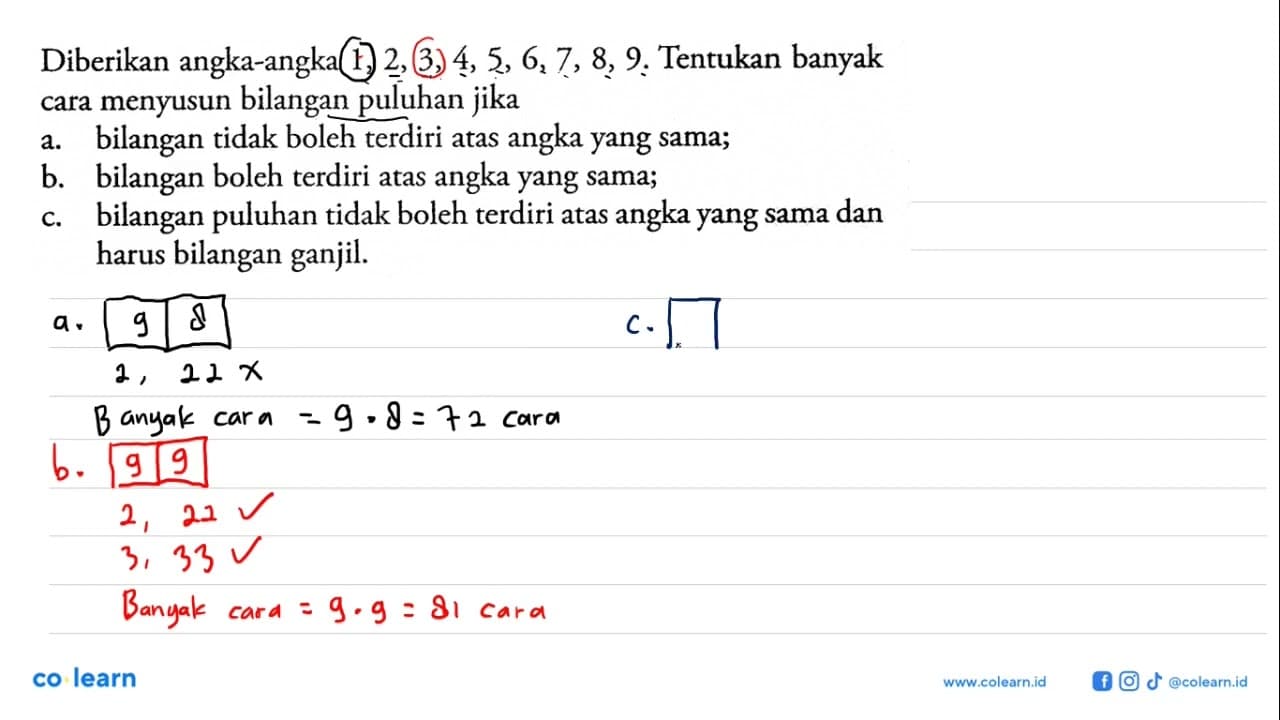 Diberikan angka-angka 1,2,3,4,5,6,7,8,9 . Tentukan banyak