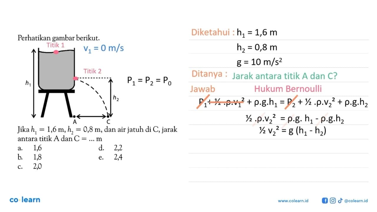 Perhatikan gambar berikut. h1 h2 A C Jika h1=1,6 m, h2=0,8