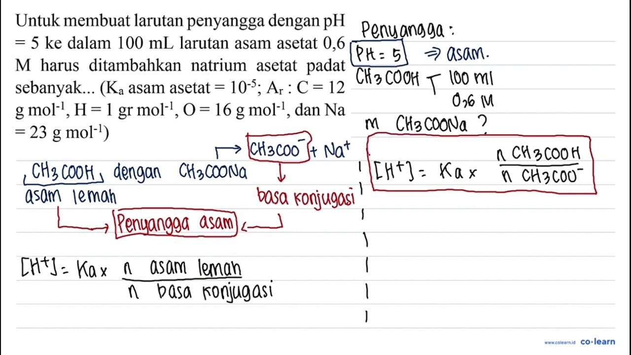 Untuk membuat larutan penyangga dengan pH =5 ke dalam 100