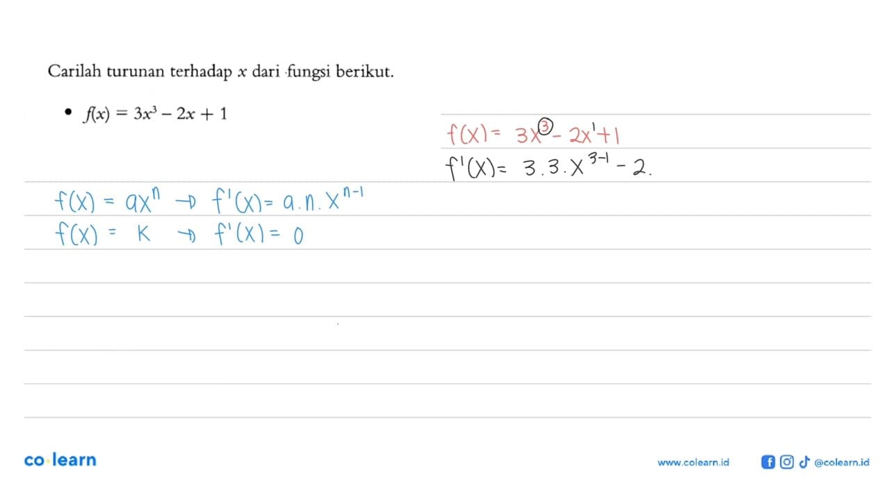 Carilah turunan terhadap x dari fungsi