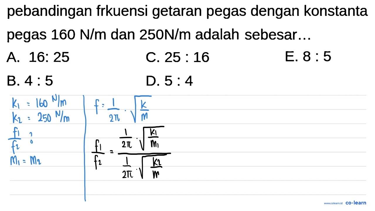 pebandingan frkuensi getaran pegas dengan konstanta pegas