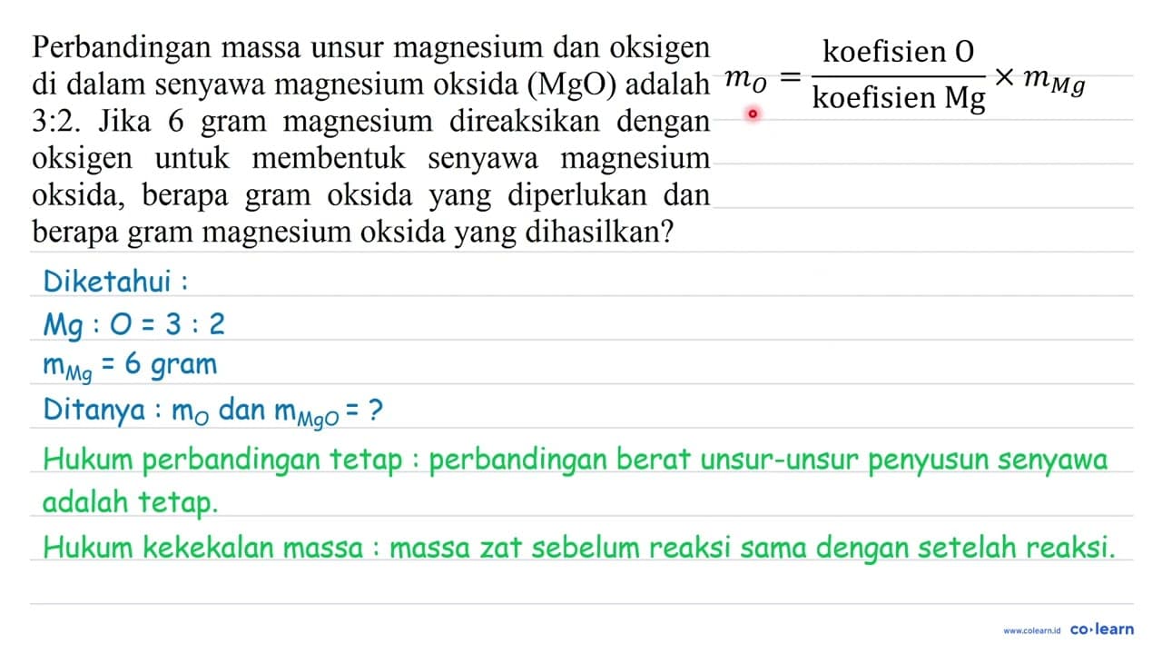 Perbandingan massa unsur magnesium dan oksigen di dalam