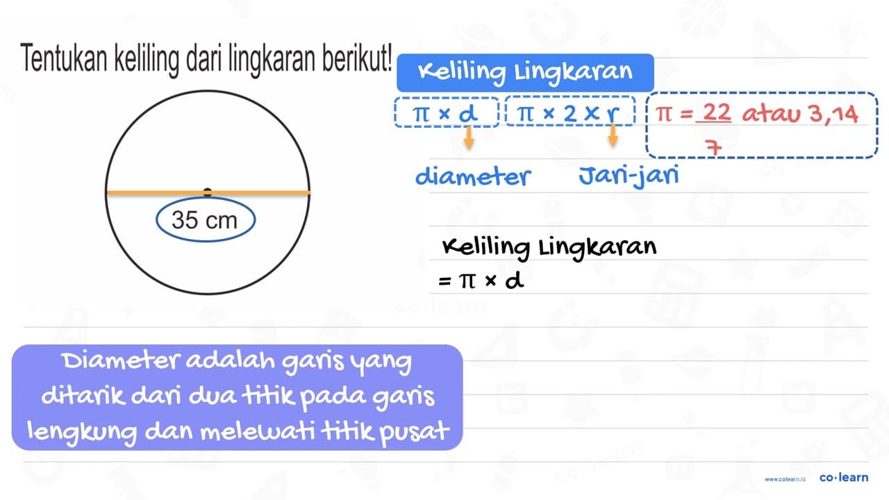 Tentukan keliling dari lingkaran berikut! 35 cm