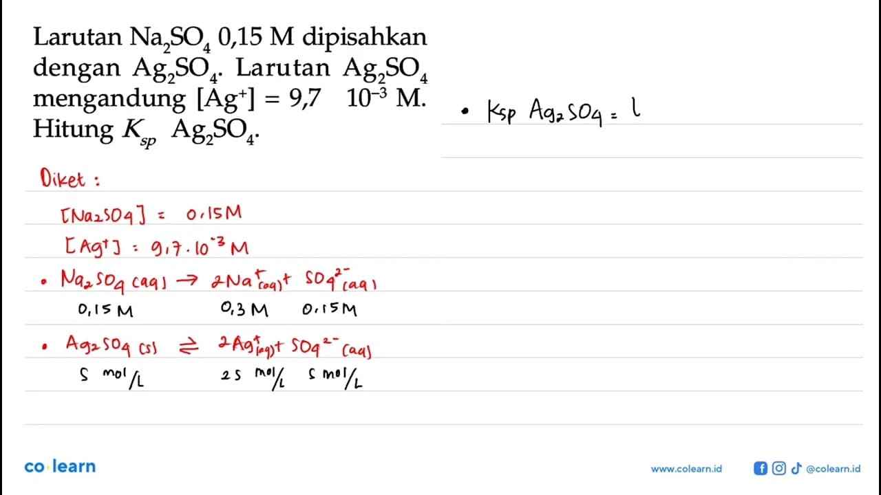 Larutan Na2 SO4 0,15 M dipisahkan dengan Ag2 SO4. Larutan
