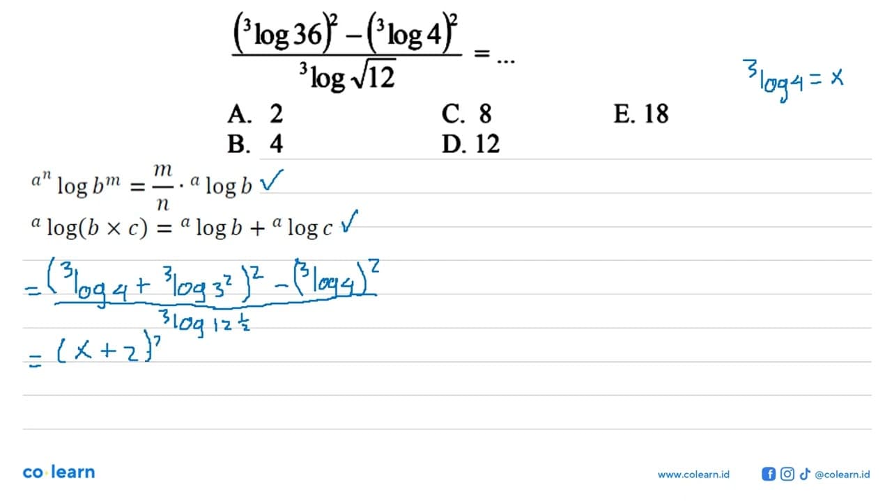 ((3log36)^2-(3log4)^2)/(3log akar(12))= ...