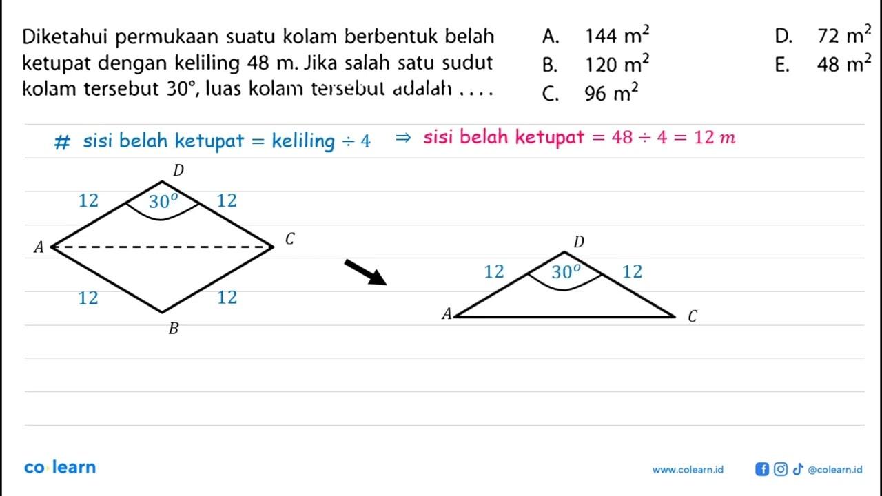 Diketahui permukaan suatu kolam berbentuk belah ketupat