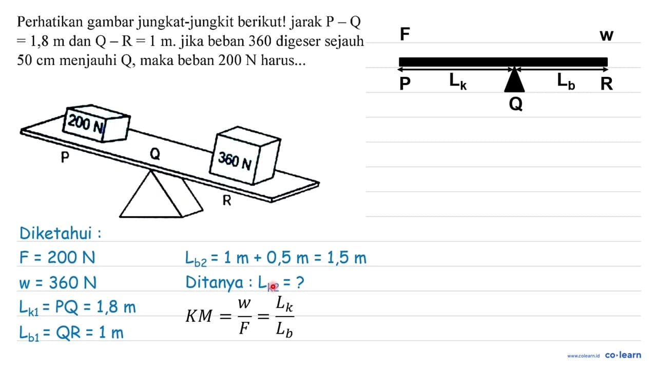 Perhatikan gambar jungkat-jungkit berikut! jarak P-Q =1,8 m