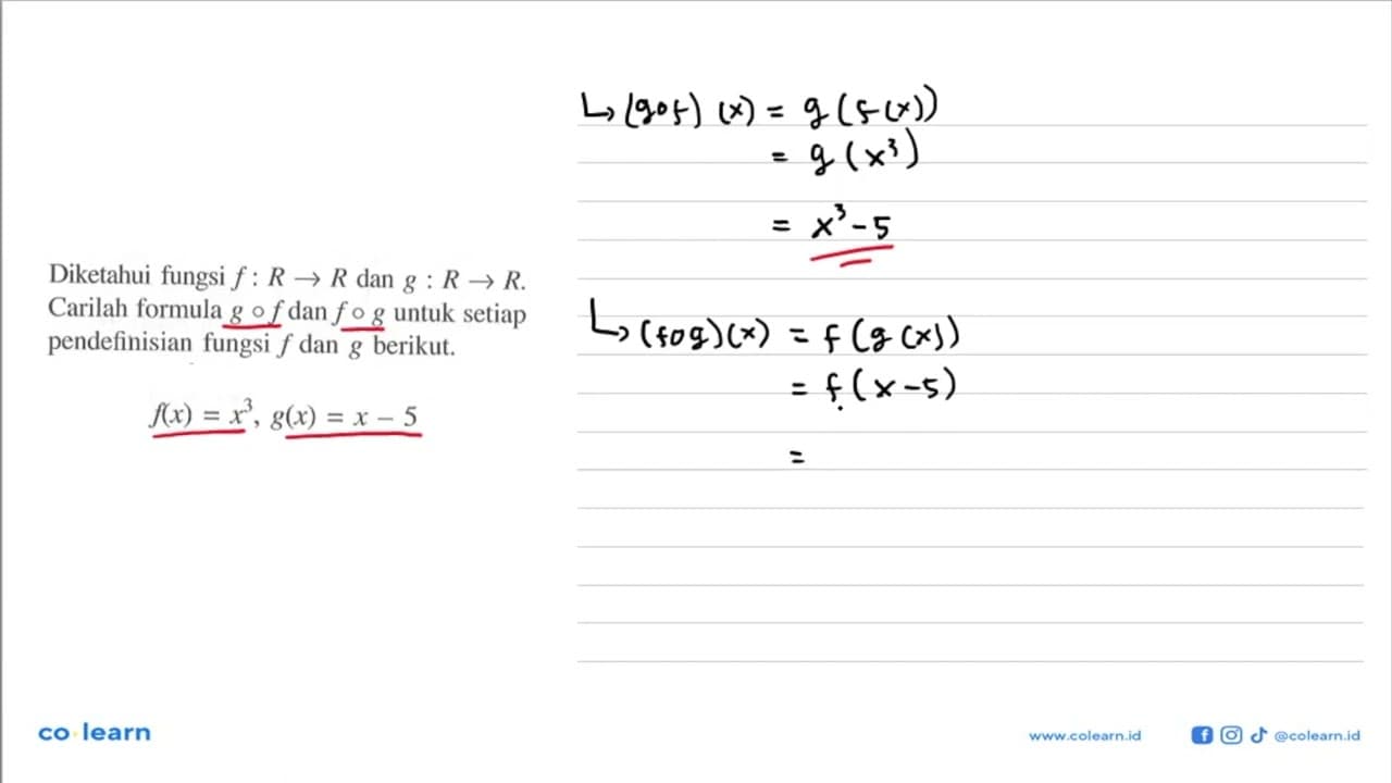 Diketahui fungsi f:R->R dan g:R->R.Carilah formula gof dan