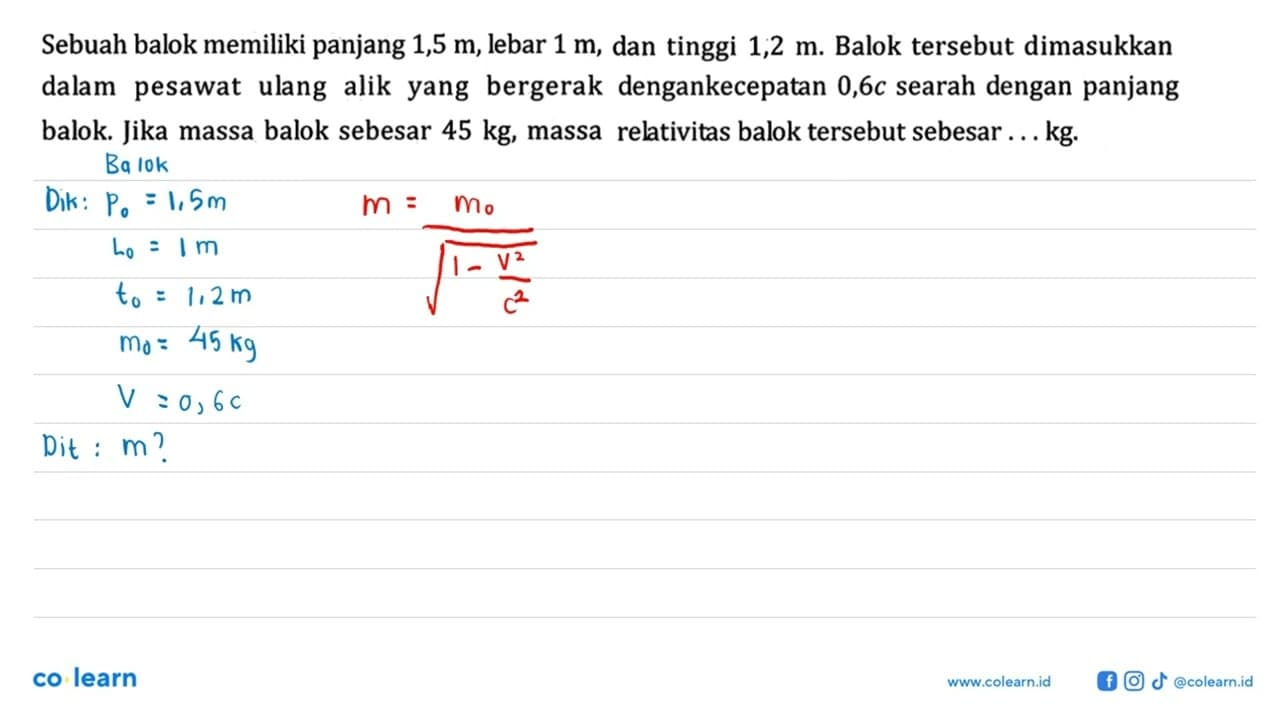 Sebuah balok memiliki panjang 1,5 m, lebar 1 m, dan tinggi