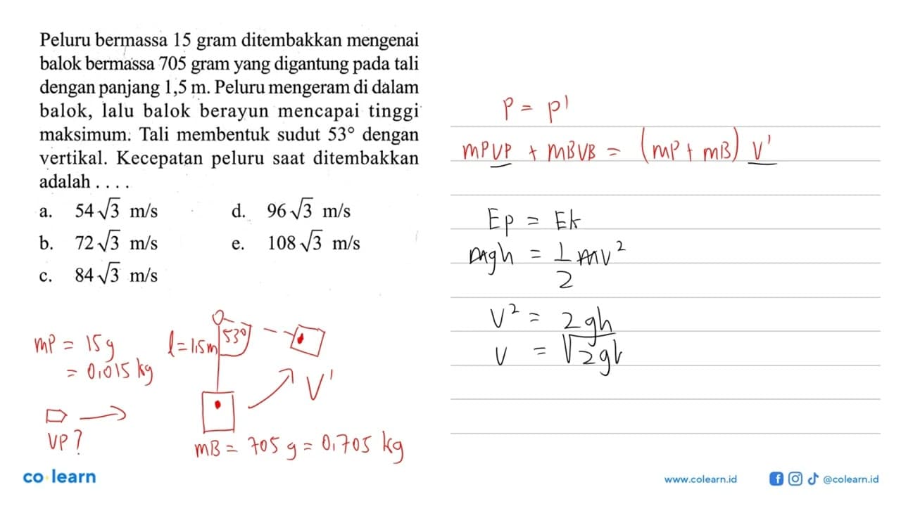 Peluru bermassa15 gram ditembakkan mengenai balok bermassa