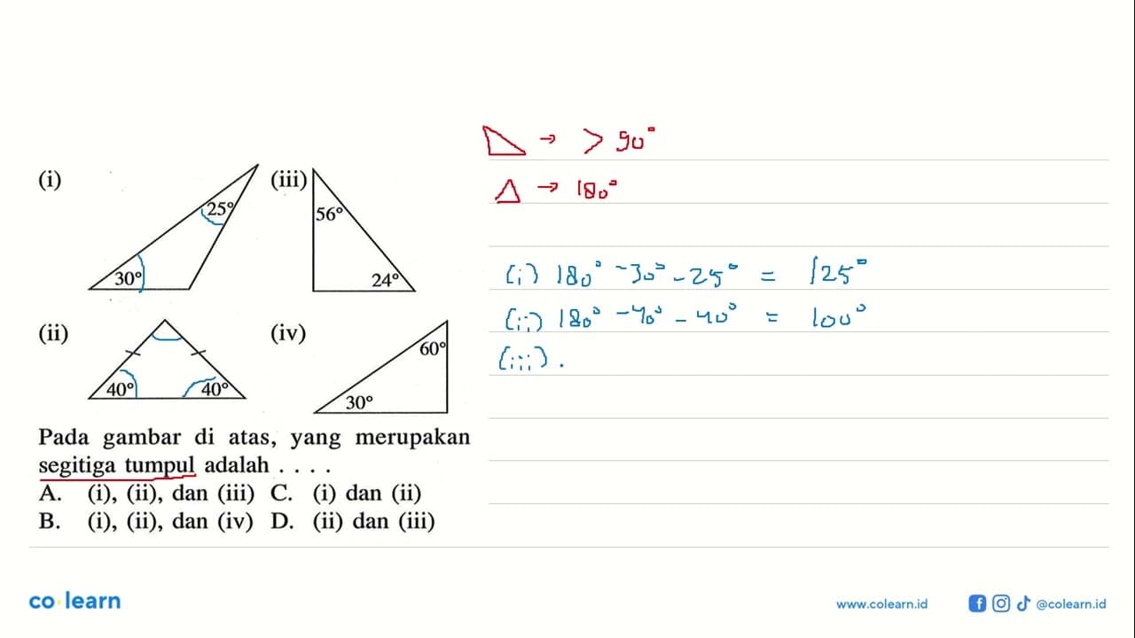 (i) 25 30 (ii) 40 40 (iii) 56 24 (iv) 30 60 Pada gambar di