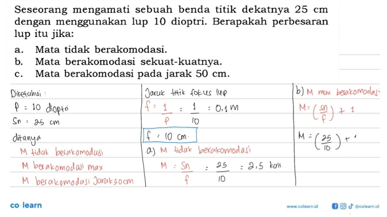 Seseorang mengamati sebuah benda titik dekatnya 25 cm