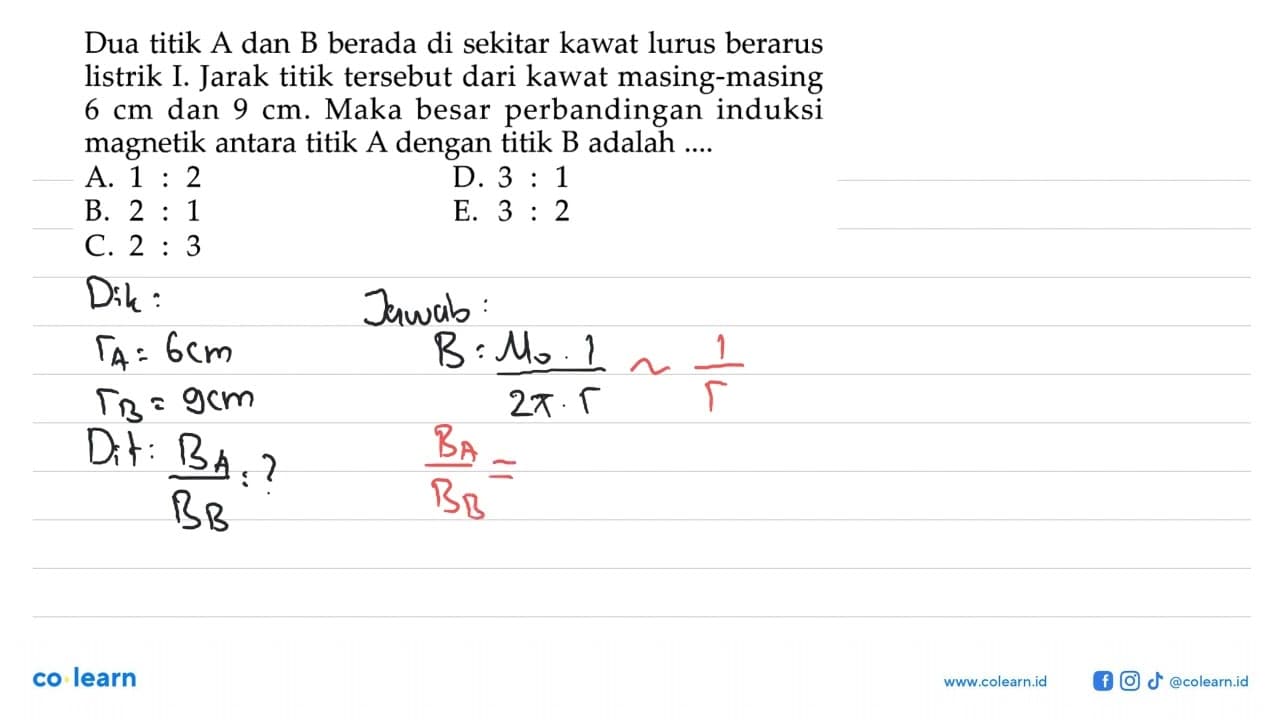 Dua titik A dan B berada di sekitar kawat lurus berarus