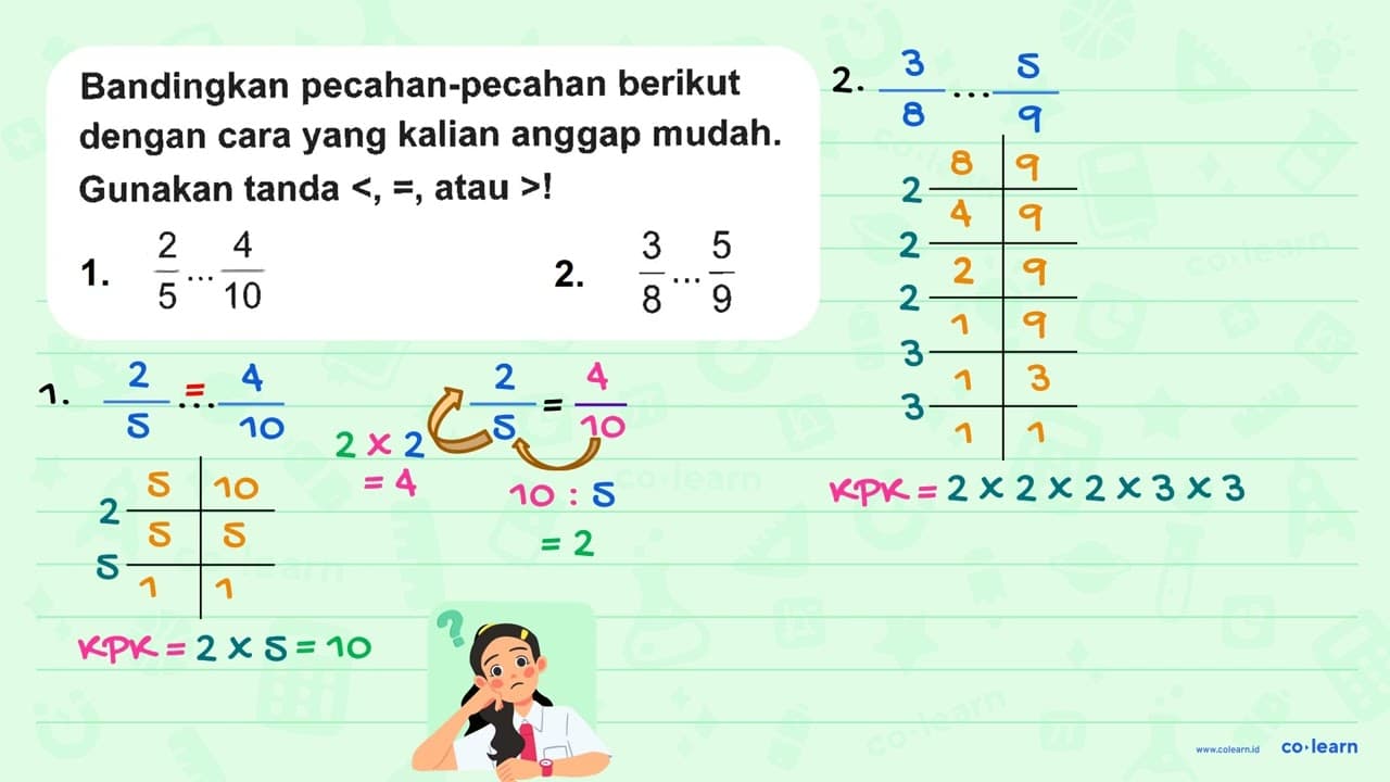 Bandingkan pecahan-pecahan berikut dengan cara yang kalian