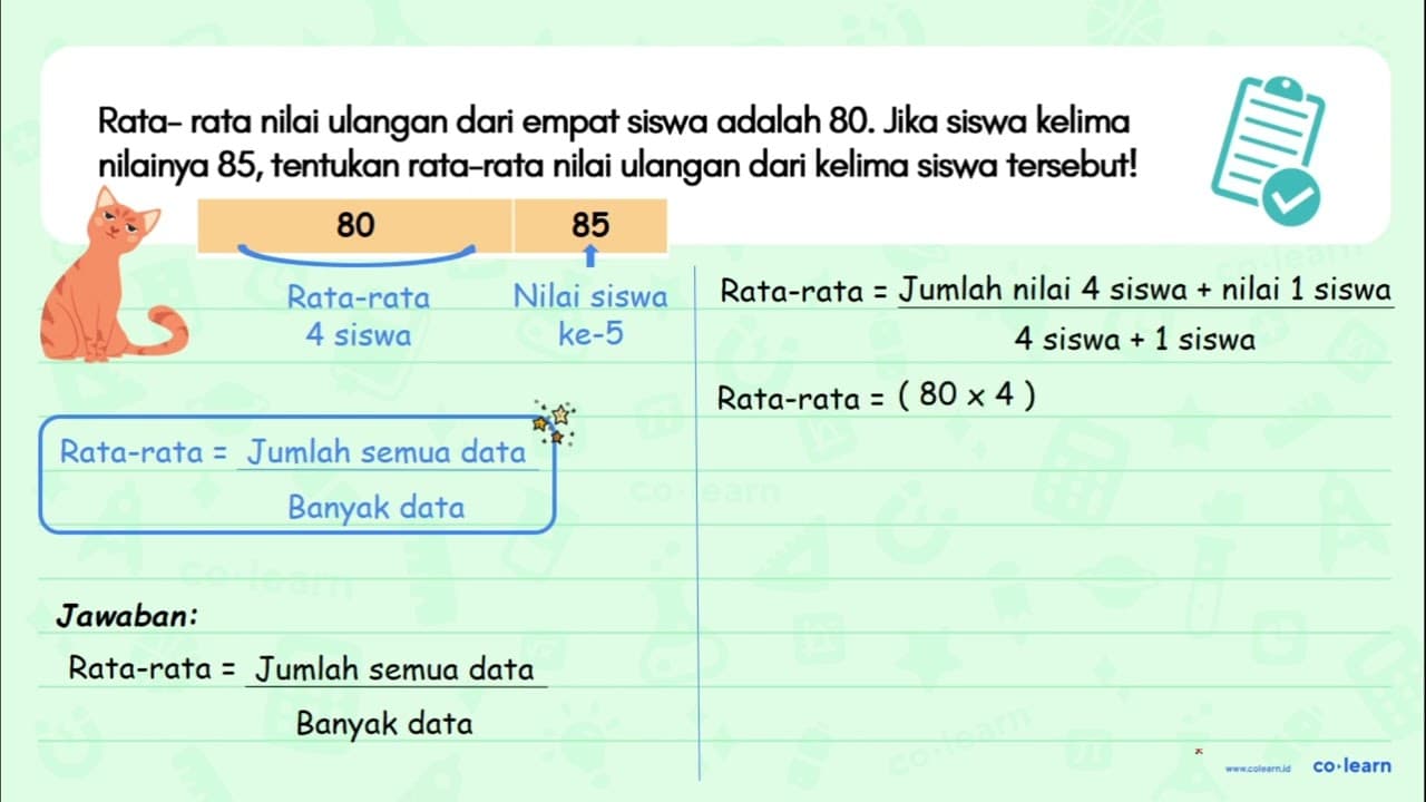 Rata- rata nilai ulangan dari empat siswa adalah 80. Jika