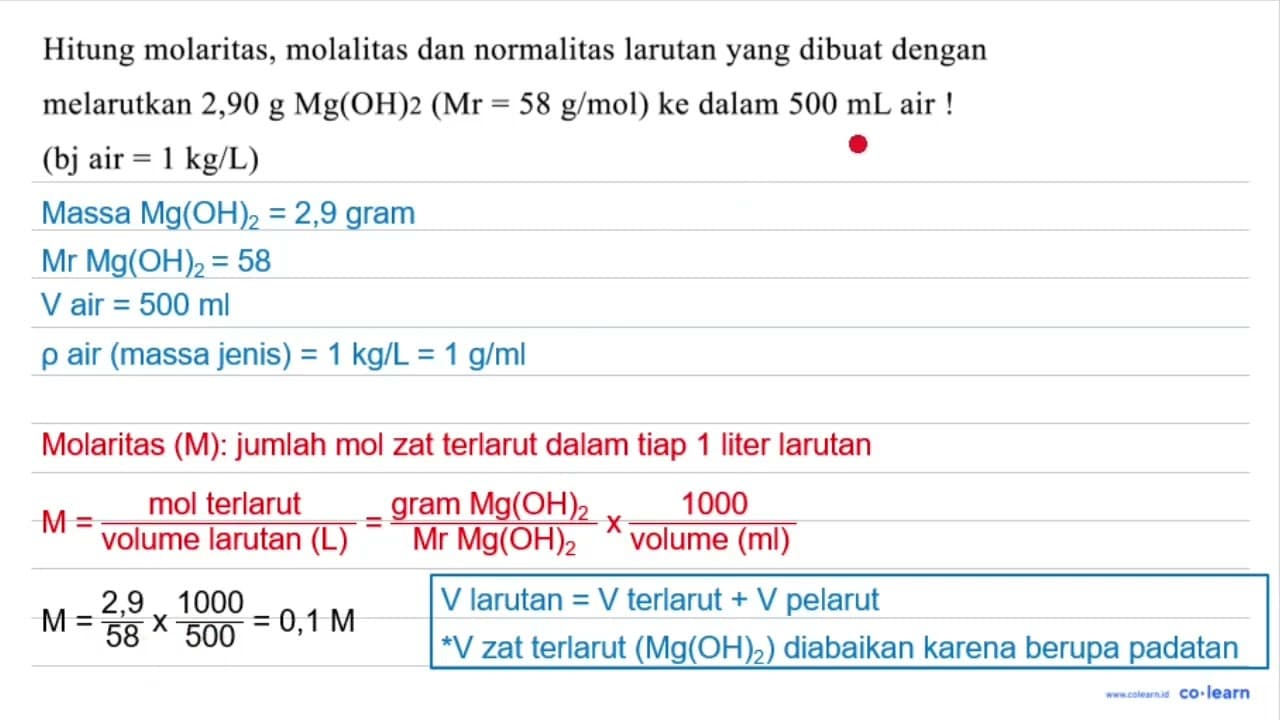 Hitung molaritas, molalitas dan normalitas larutan yang