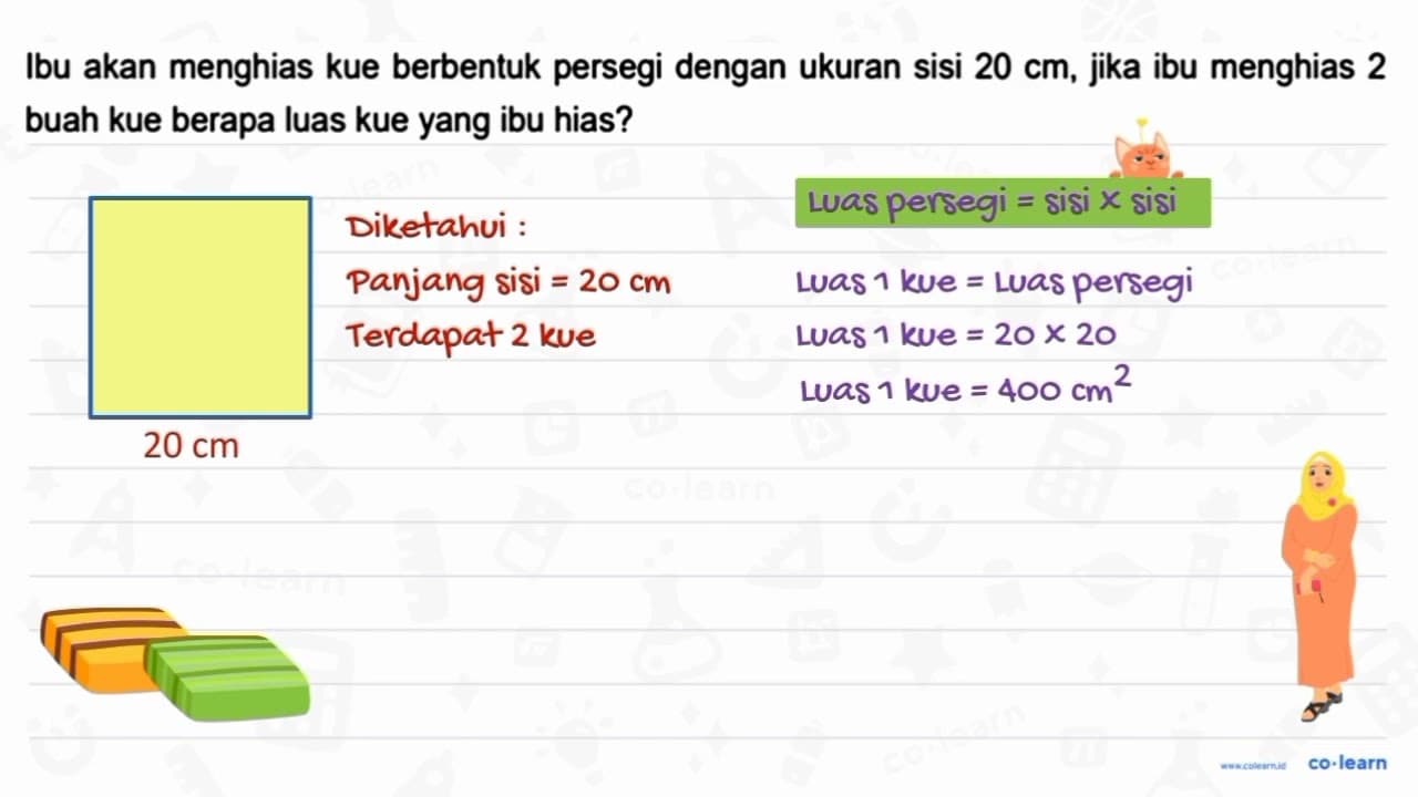 Ibu akan menghias kue berbentuk persegi dengan ukuran sisi