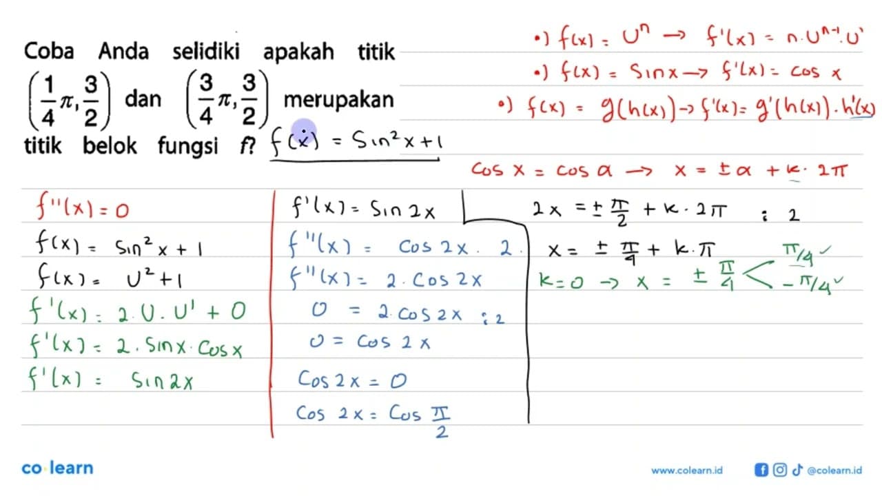 Coba Anda selidiki apakah titik (1/4 pi, 3/2) dan (3/4 pi,