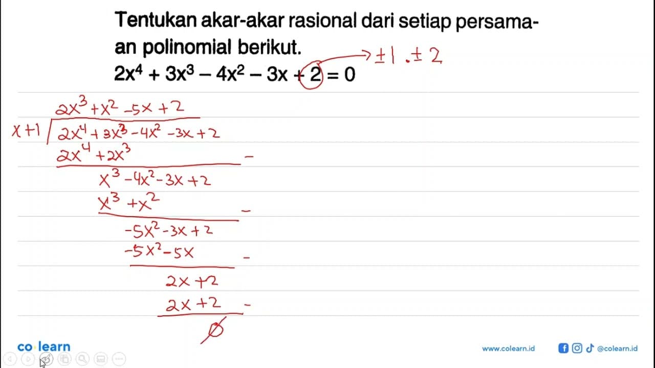 Tentukan akar-akar rasional dari setiap persama-an