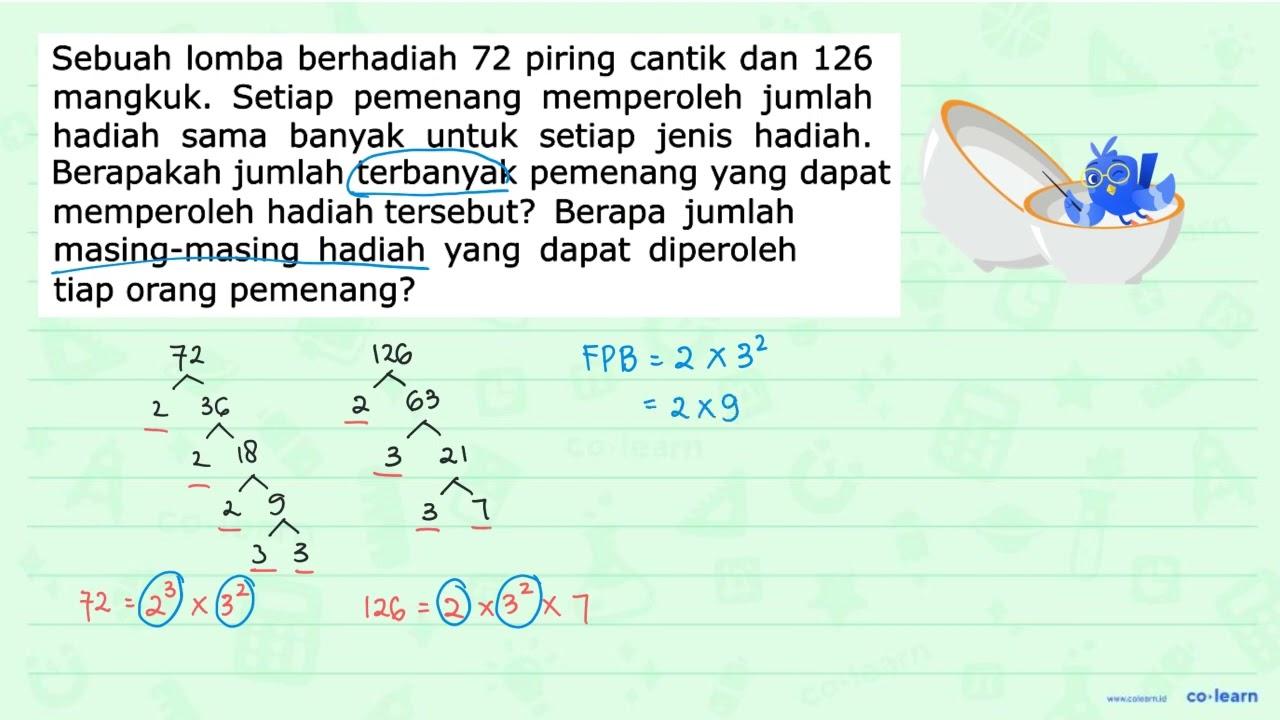 Sebuah lomba berhadiah 72 piring cantik dan 126 mangkuk.