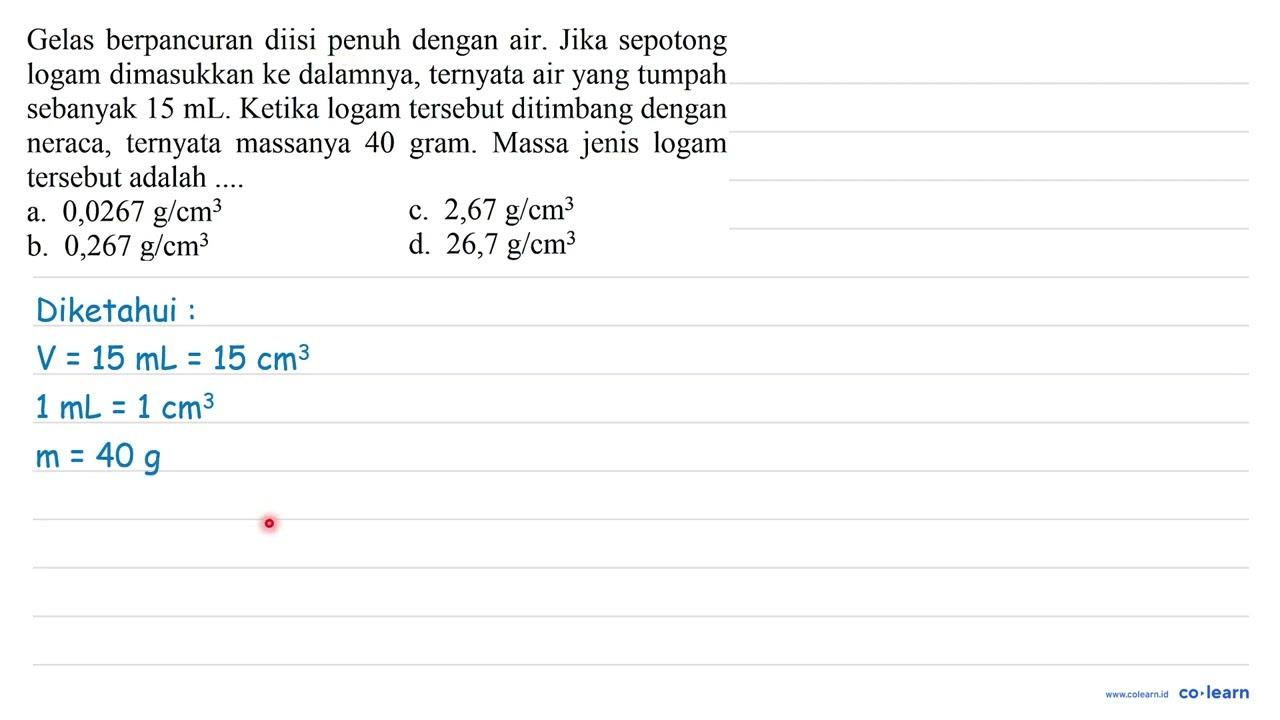 Gelas berpancuran diisi penuh dengan air. Jika sepotong