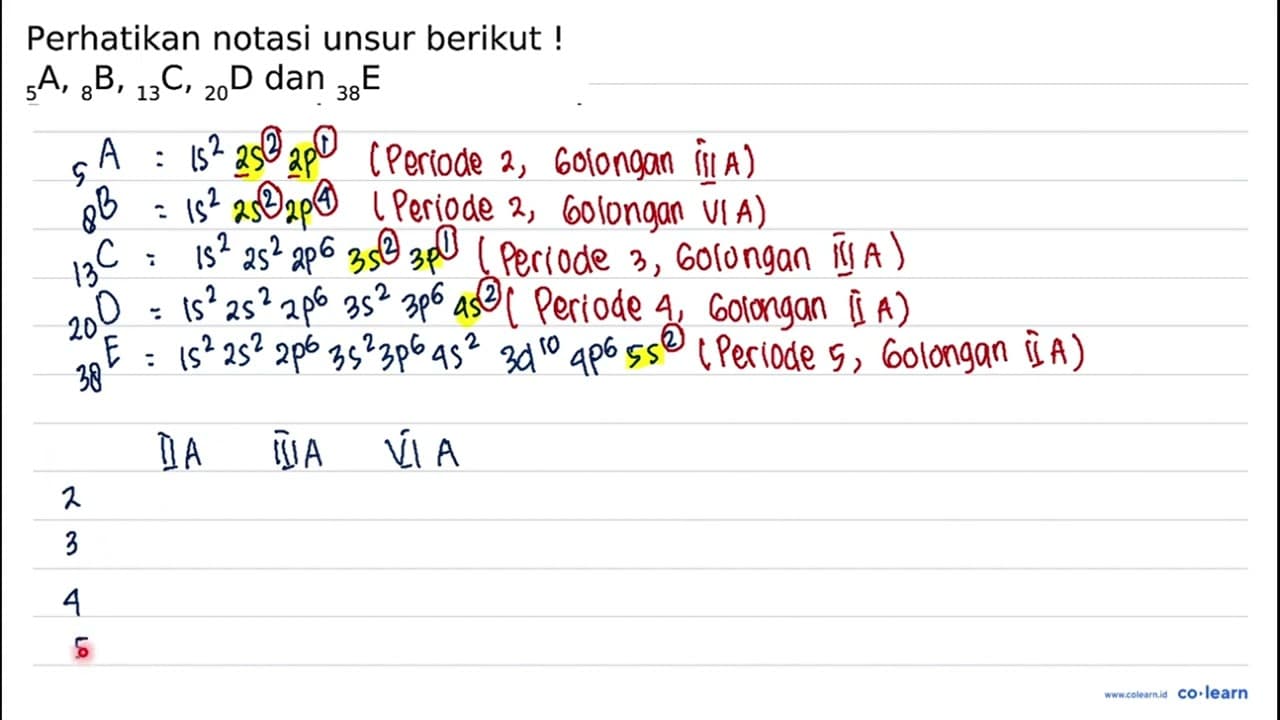 Perhatikan notasi unsur berikut! { )_(5) A,{ )_(8) B,{