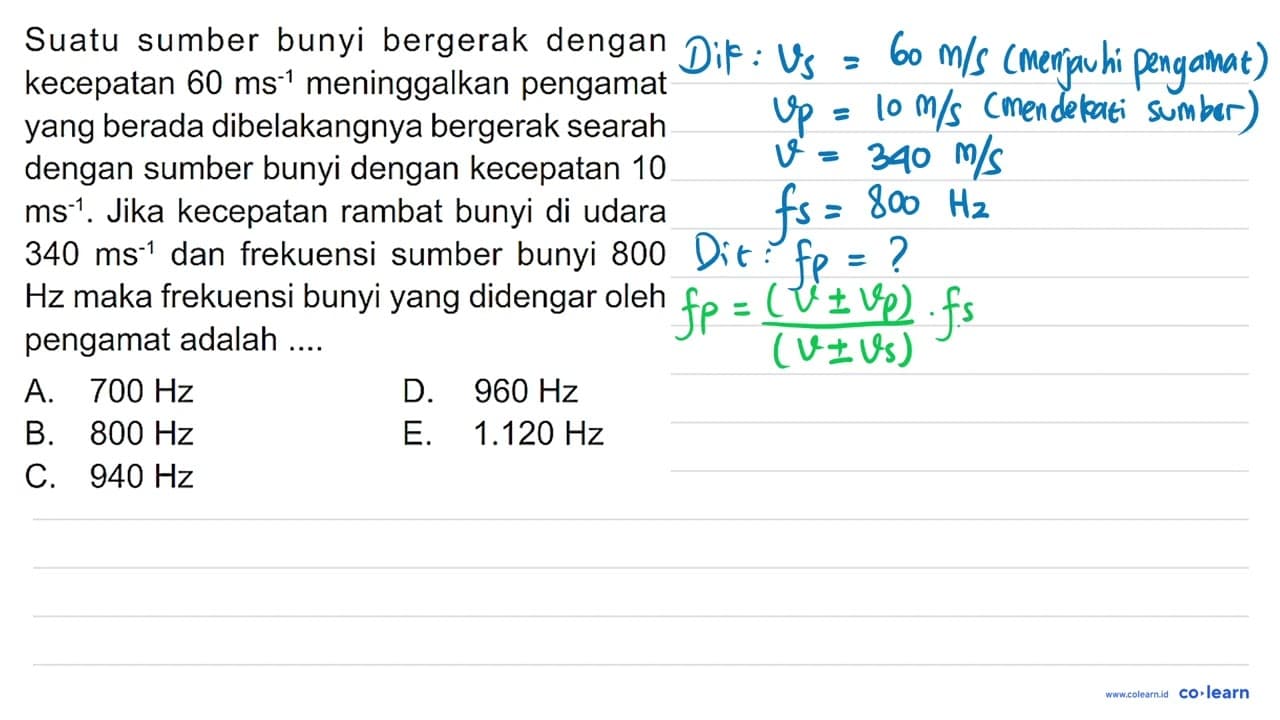 Suatu sumber bunyi bergerak dengan kecepatan 60