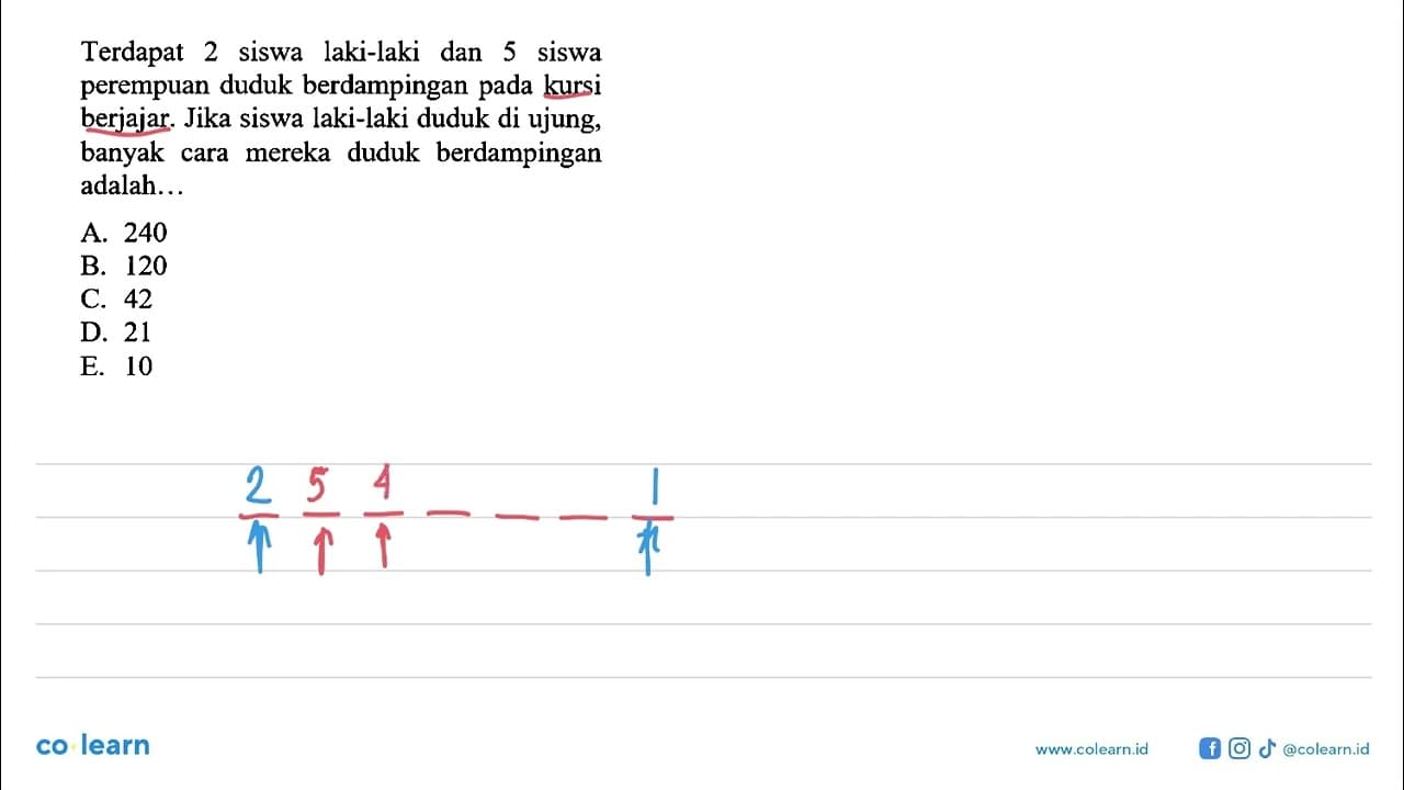 Terdapat 2 siswa laki-laki dan 5 siswa perempuan duduk