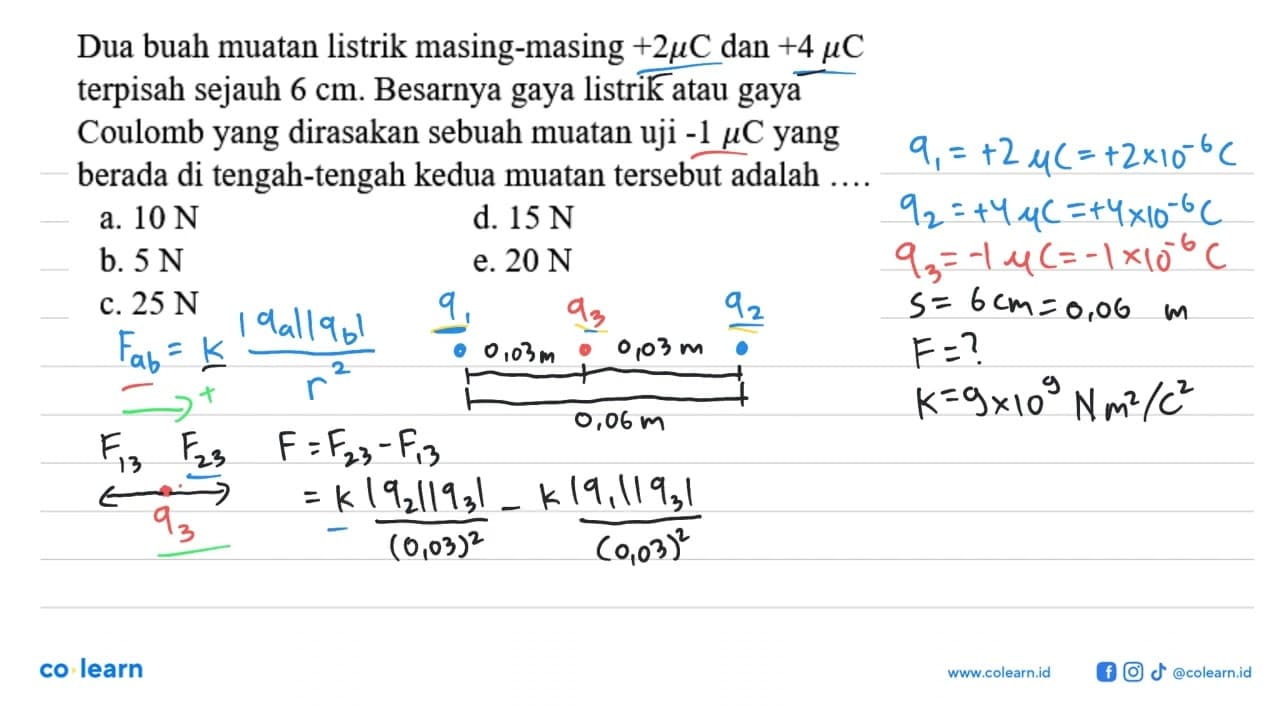 Dua buah muatan listrik masing-masing +2 mu C dan +4 mu C