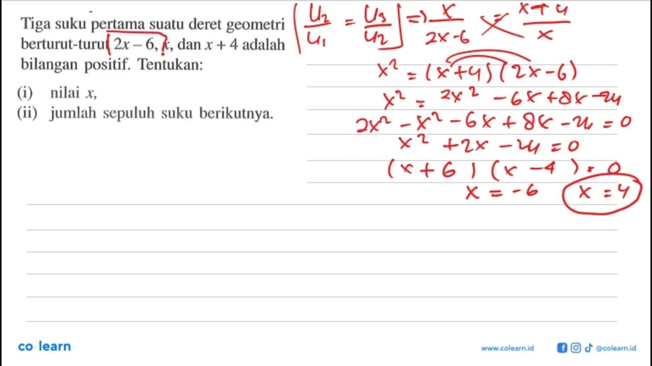 Tiga suku pertama suatu deret geometri berturut-turut 2