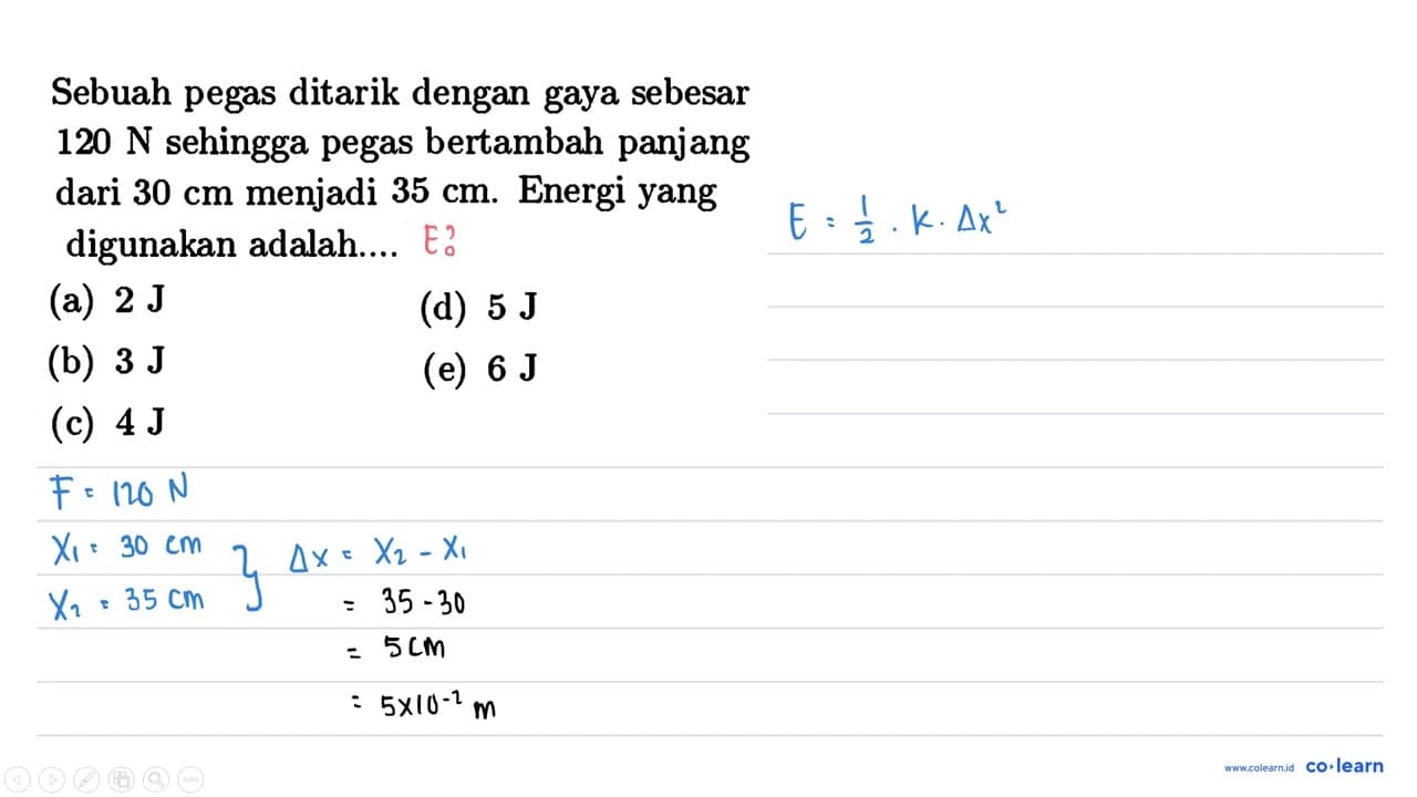 Sebuah pegas ditarik dengan gaya sebesar 120 N sehingga