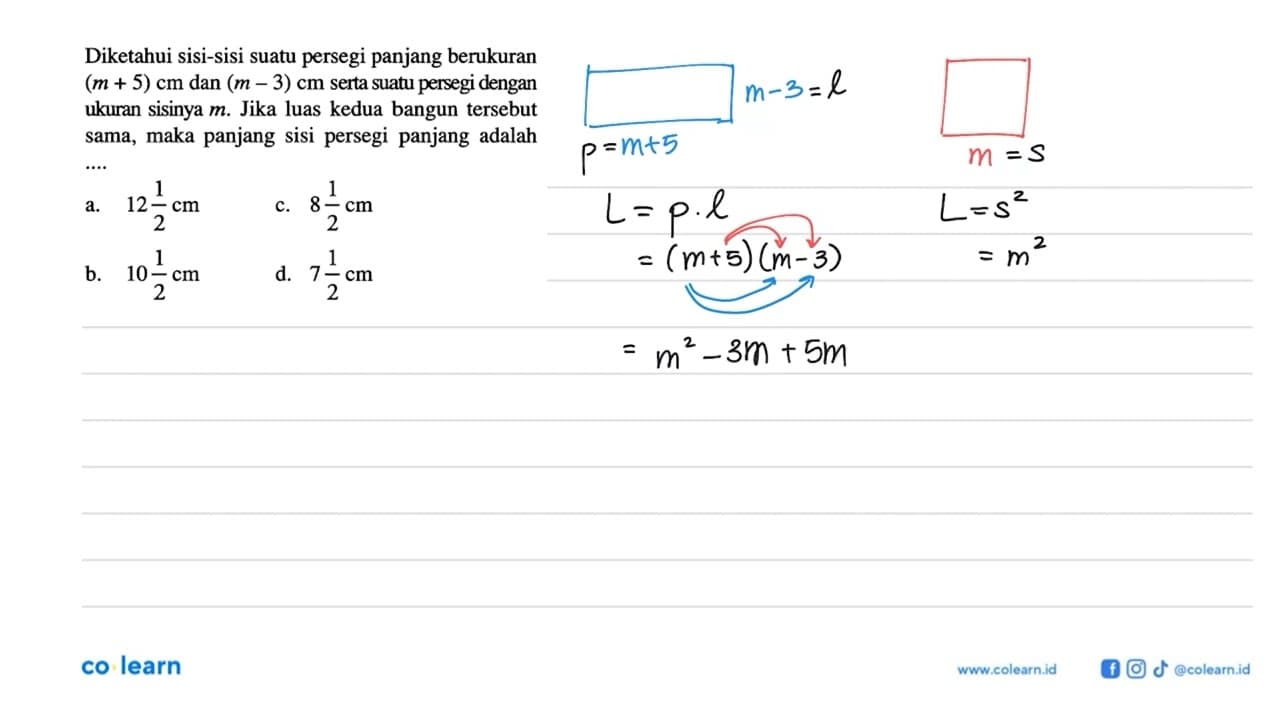 Diketahui sisi-sisi suatu persegi panjang berukuran (m+5)