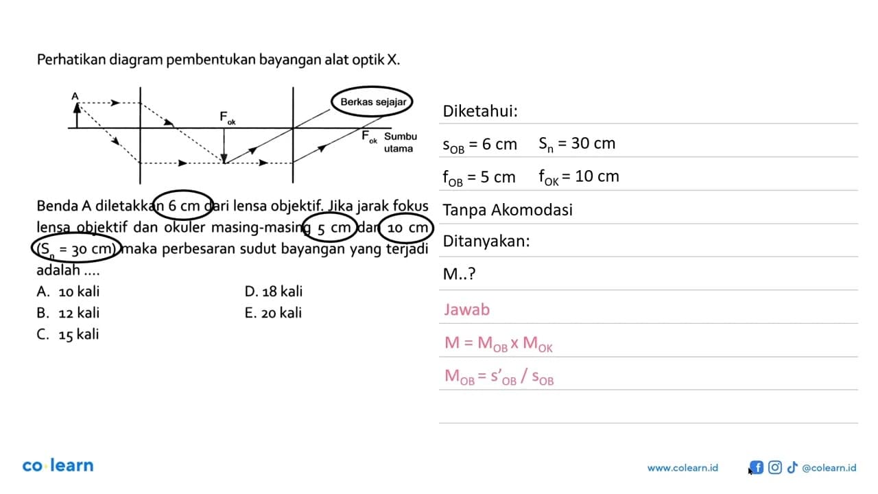 Perhatikan diagram pembentukan bayangan alat optik X.AFok