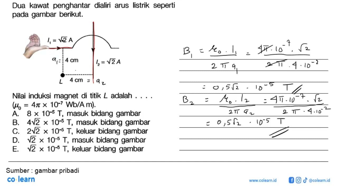 Dua kawat penghantar dialiri arus listrik seperti pada