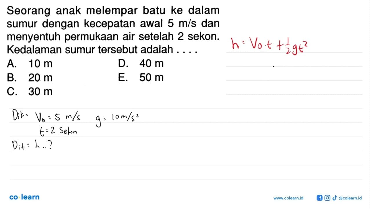 Seorang anak melempar batu ke dalam sumur dengan kecepatan