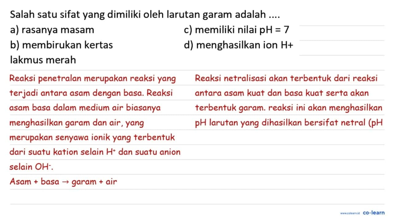 Salah satu sifat yang dimiliki oleh larutan garam adalah