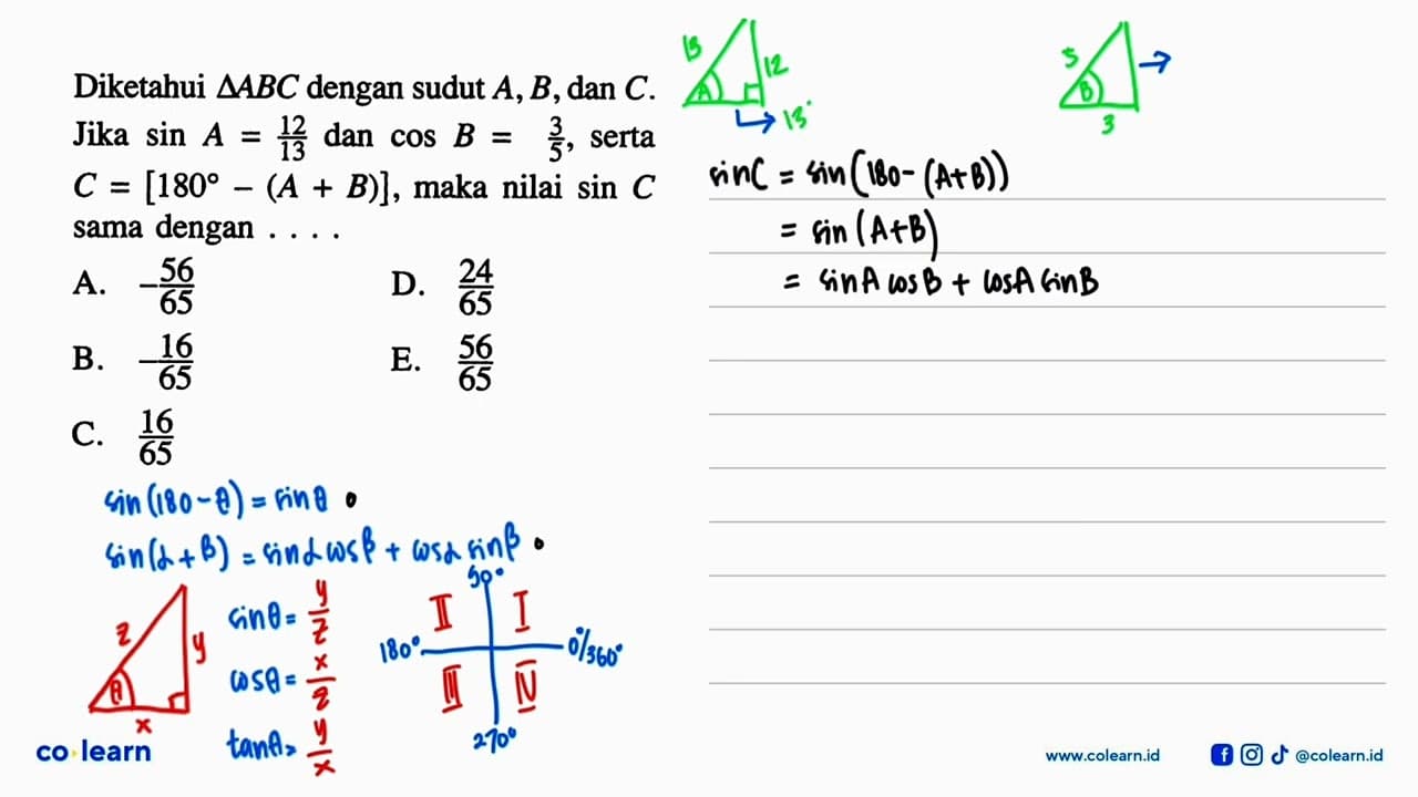 Diketahui segitiga ABC dengan sudut A, B, dan C. Jika sin