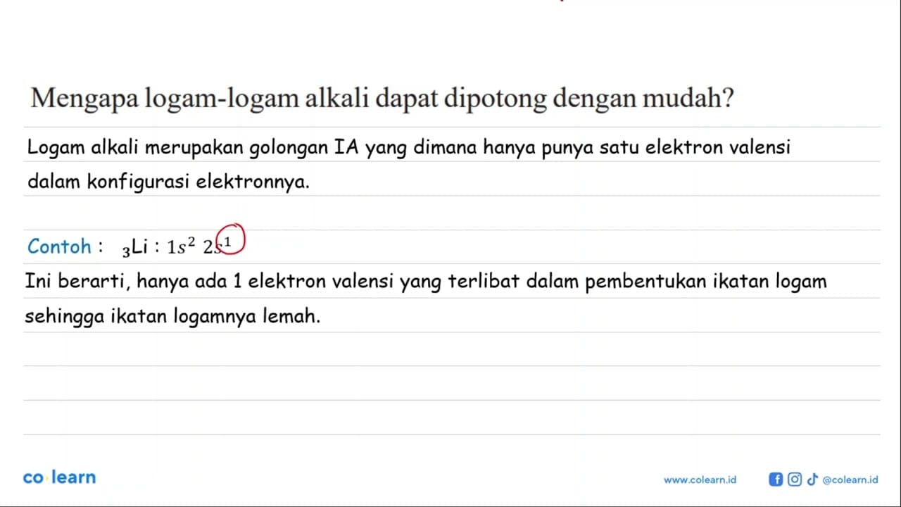 Mengapa logam-logam alkali dapat dipotong dengan mudah?