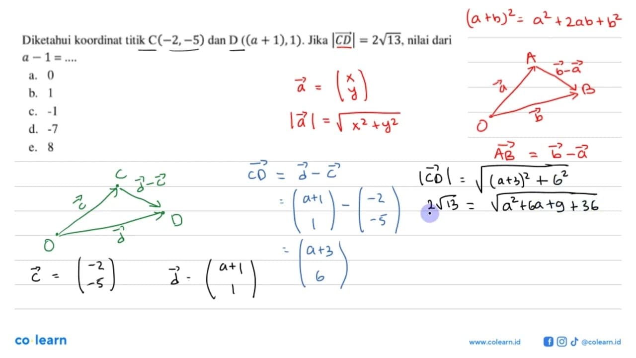 Diketahui koordinat titik C(-2,-5) dan D((a+1),1). Jika