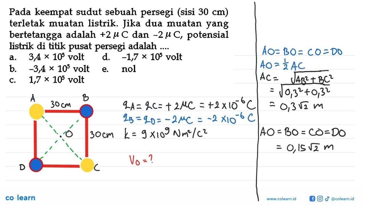 Pada keempat sudut sebuah persegi (sisi 30 cm) terletak