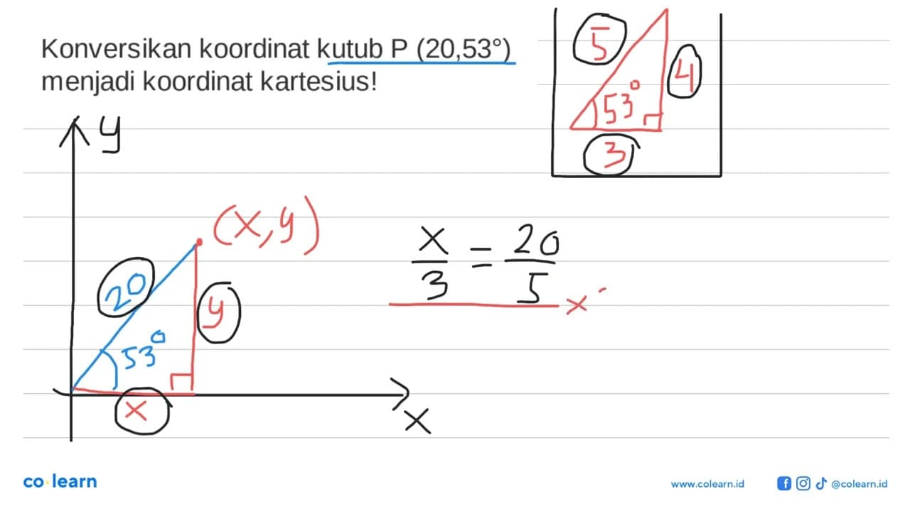 Konversikan koordinat kutub P (20,53) menjadi koordinat