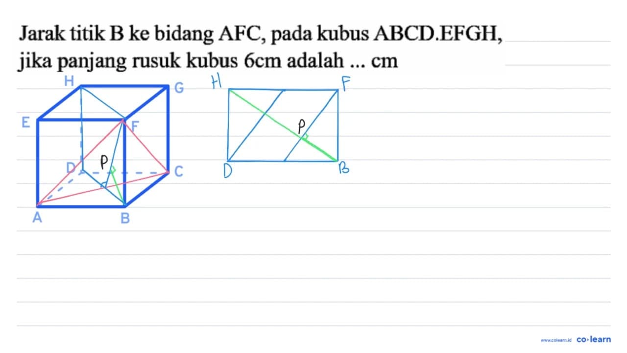 Jarak titik B ke bidang AFC, pada kubus ABCD.EFGH, jika