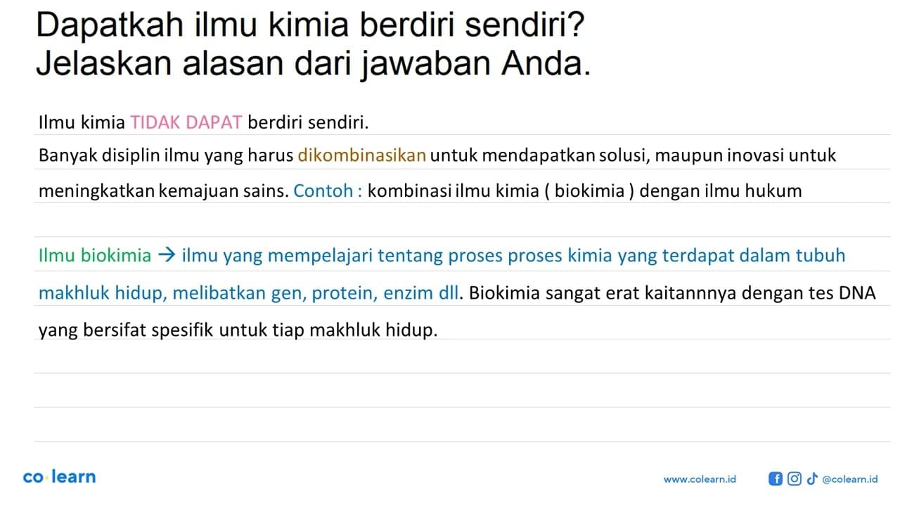 Dapatkah ilmu kimia berdiri sendiri? Jelaskan alasan dari