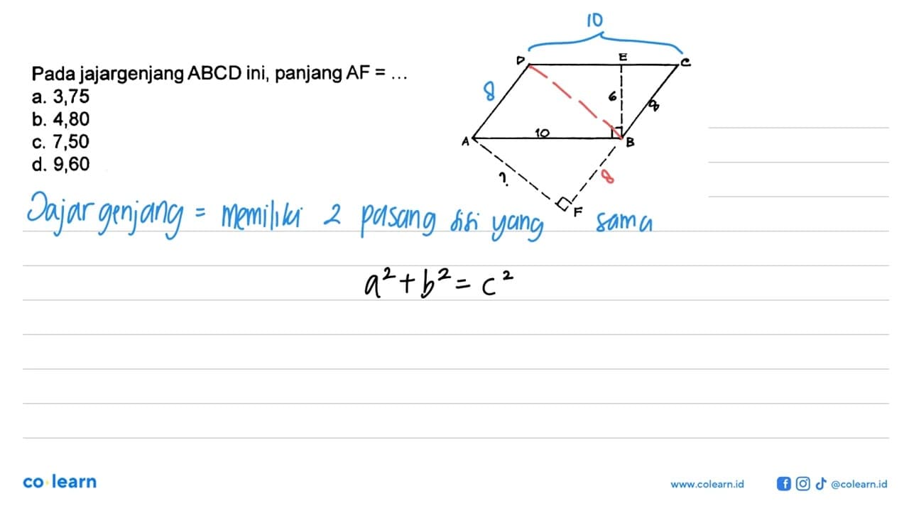 Pada jajargenjang ABCD ini, panjang AF=...