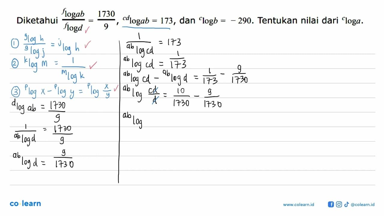 Diketahui (flogab/flogd)=1730/9, cdlogab=173, dan