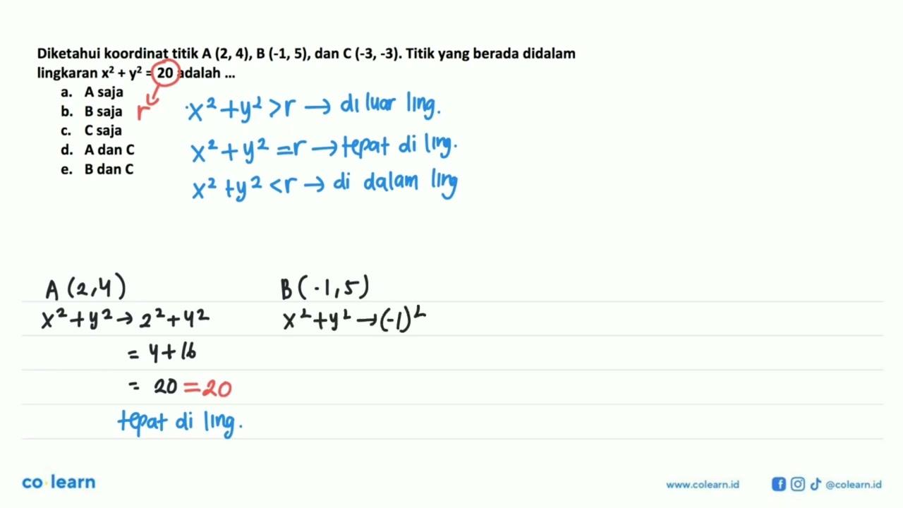 Diketahui koordinat titik A (2,4) , B (-1,5) , dan C