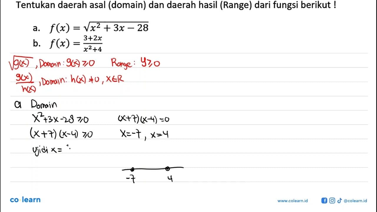 Tentukan daerah asal (domain) dan daerah hasil (Range) dari