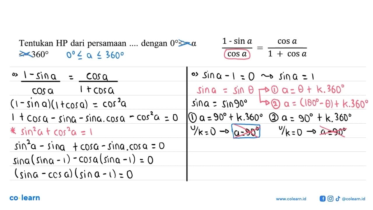 Tentukan HP dari persamaan ..... dengan 0 <= a <= 360