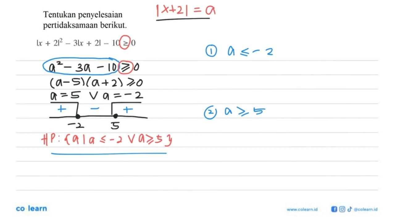 Tentukan penyelesaian pertidaksamaan berikut. |x + 2|^2-3|x