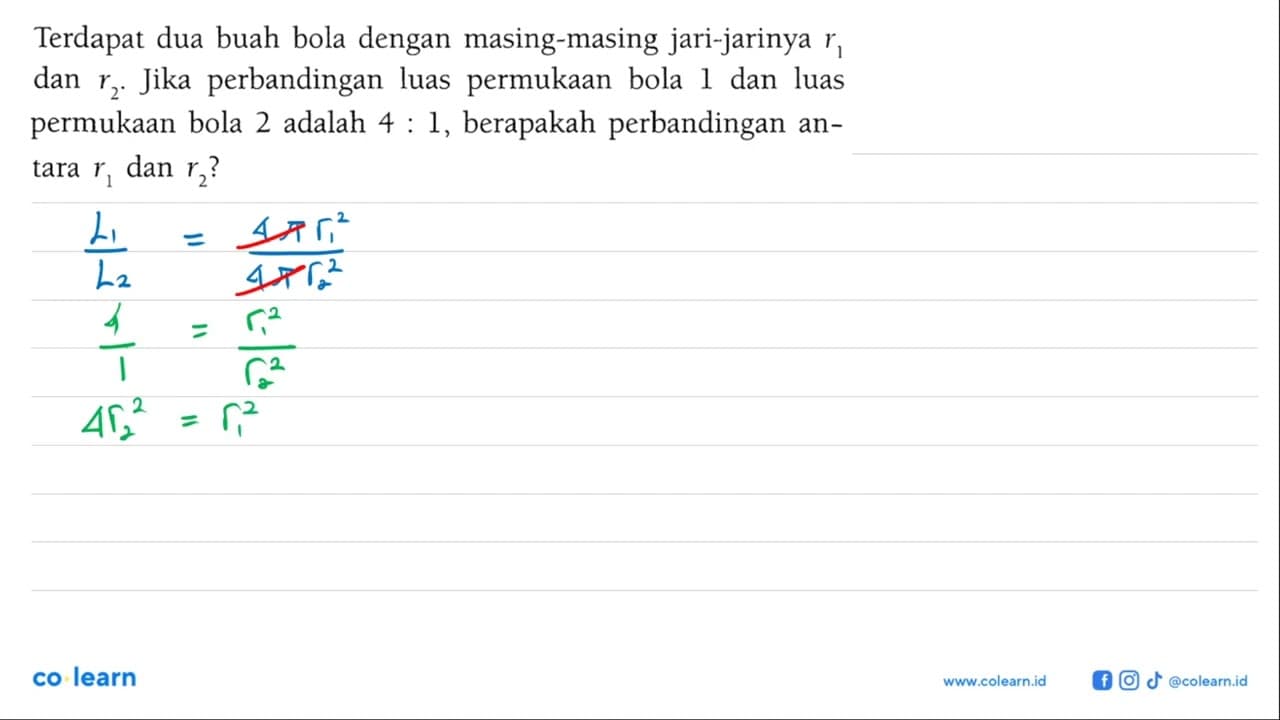 Terdapat dua buah bola dengan masing-masing jari-jarinya r1